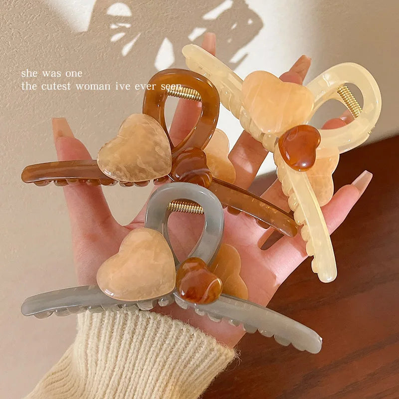 12.5cm Korean Vintage Style Hair Clips Claw Geometric Cross Heart Hair Accessories Big Large Jaw Acrylic Acetate Hair Claw Clip