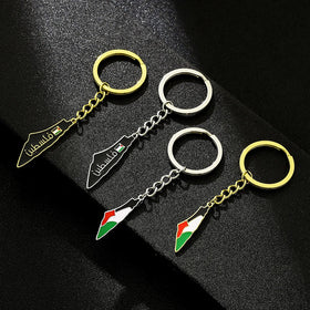 Manufacturer Enameled Palestine Country Flag Keychain Stainless Steel 18K Gold Plated Enamel Palestinian Map Pendant Key Chain