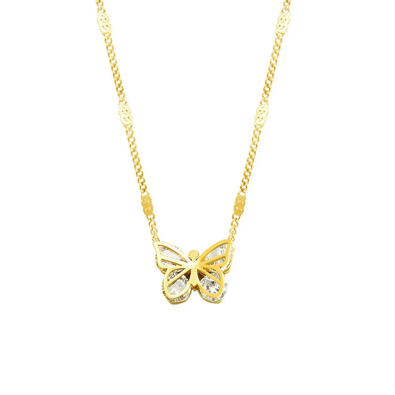 Stainless Steel 18K Gold Plated Zircon Butterfly Pendant Necklace Titanium Steel Personalized Hollow Zircon Butterfly Necklace