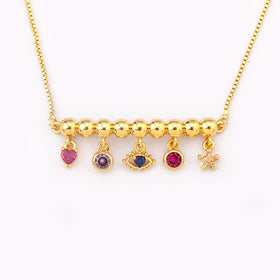 QIKU Heart/Round/Eye/Star Shape Colorful Rhinestone Pendant Copper Zircon Women Necklace Charm Jewelry Romantic Anniversary Gift