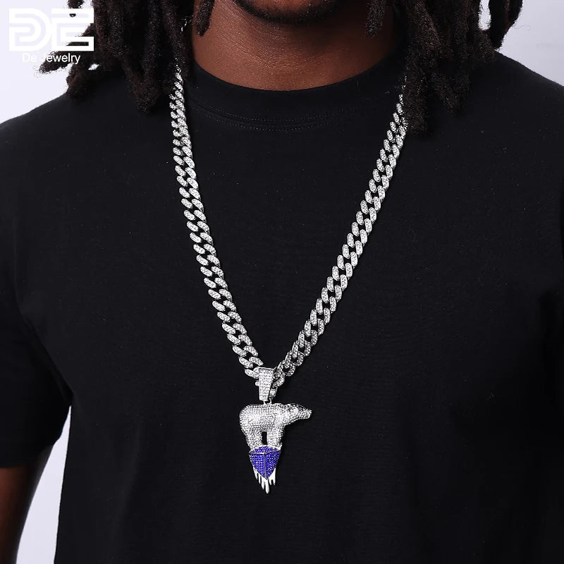 18k Gold Color Hip Hop Big Size Bear Pendant With 12mm Ice Out Cubic Link Chain Necklace