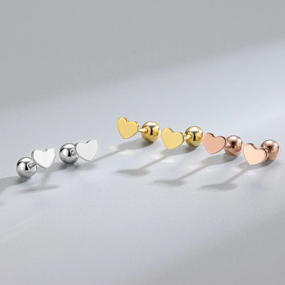 Small 925 Sterling Silver Candy Heart Charm Tiny Small Stud Daily Office Earring Women Earrings Jewelry