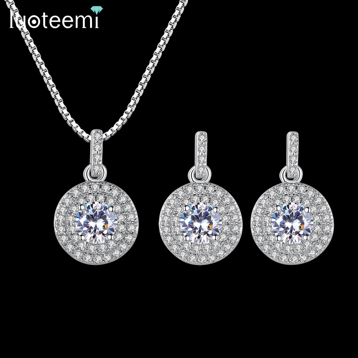 LUOTEEMI Iced Out Zircon Zirconia Elegant Woman Rhodium Plated Accessories Chain Necklace Pendant Earrings Lady Jewelry Set