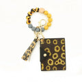 Sunflower Bracelet Wallet Wristlet Keychain Pocket Credit Card Holder PU Leather Purse Tassel Silicone Bead Bangle Key Ring