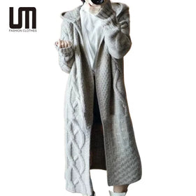 Wholesale Hot Selling Fall Winter Women Knitted Cardigans Gothic Clothes Casual Hooded Long Sweaters