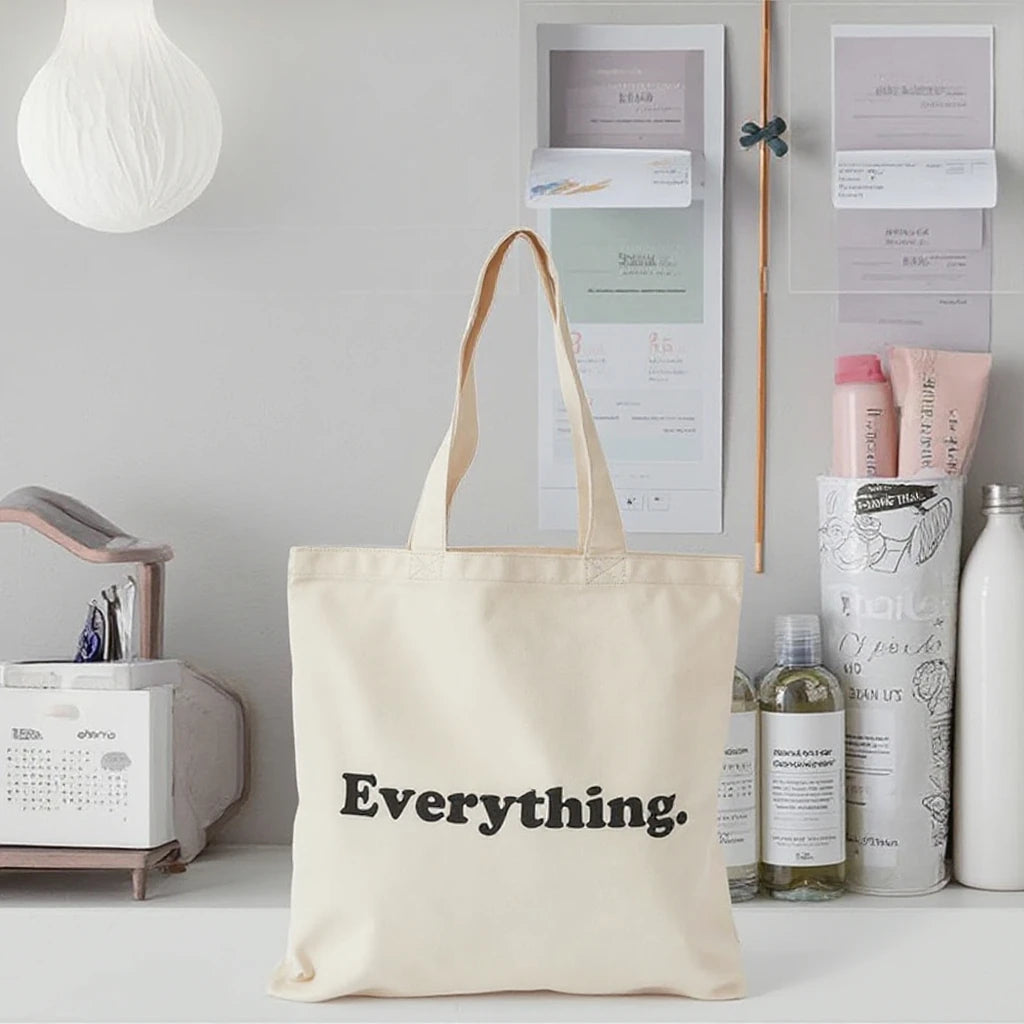 Custom Logo Eco-friendly Cotton Tote Bag Natural Organic Canvas Shopping Bag for Skin Care and Travel Makeup Tools Storage
