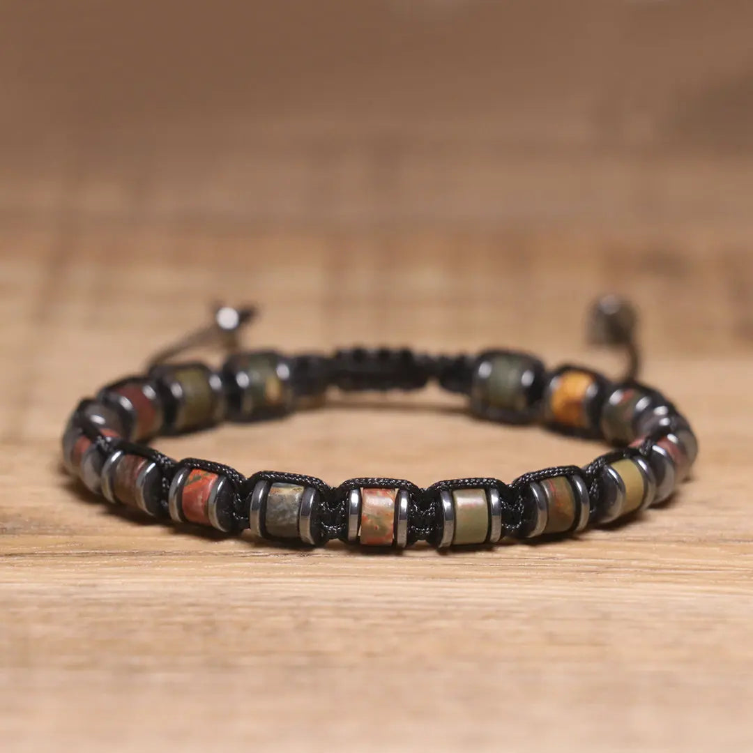 Trendy Semi-precious Gemstone Bracelet for Men Natural Stone Picasso Beaded Braid Bracelet Adjustable Handmade Jewelry for Women