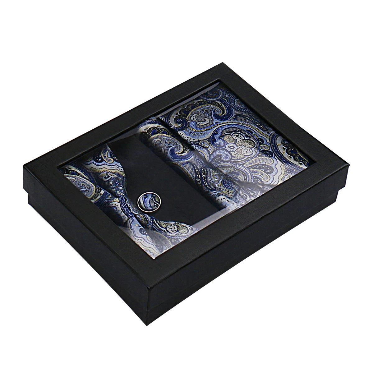 Silk Polyester Jacquard Tie Set  for Men Handmade Paisley  Bow Tie Handkerchief Pocket Squares Cufflink Set Necktie With Box