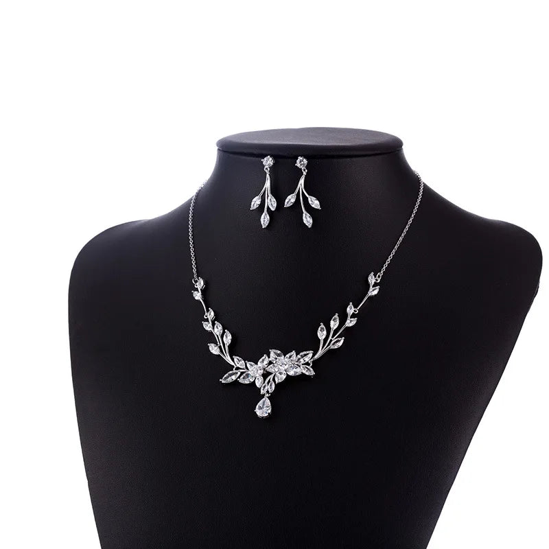 Factory Vintage Wedding Jewelry Set 2-Piece Marquise Cut Cubic Zircon Statement Bridal Necklaces and Earrings for Parties