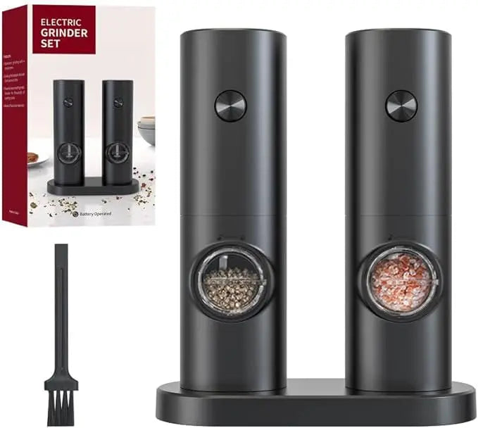 2 Pcs Battery Operated Electric Spice Mill Plastic Automatic Salt Pepper Grinder Set With Led Light