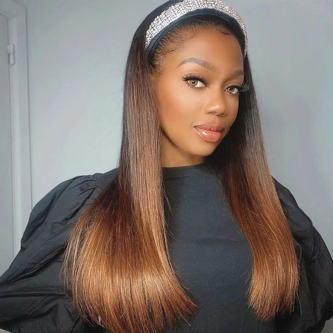 Discount Deal Glueless Ombre Brown Color Straight Raw Virgin Cuticle Aligned Human Hair Headband Wigs for Women