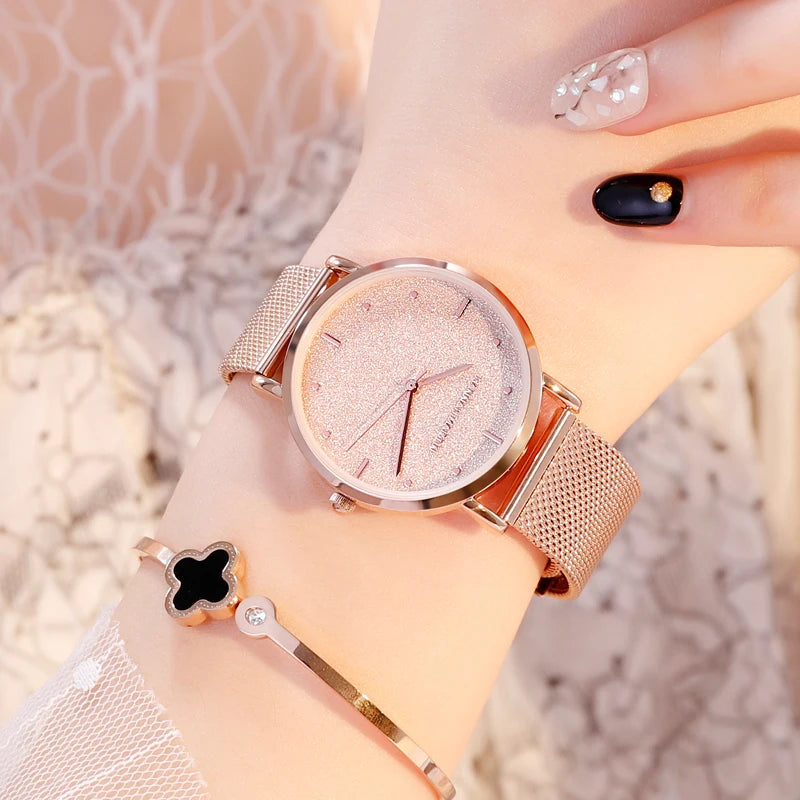 HANNAH MARTIN New Design Starry Sky Bling Dial Fashion Women Quartz Watches Stainless Steel Waterproof Bracelet Ladies Watch
