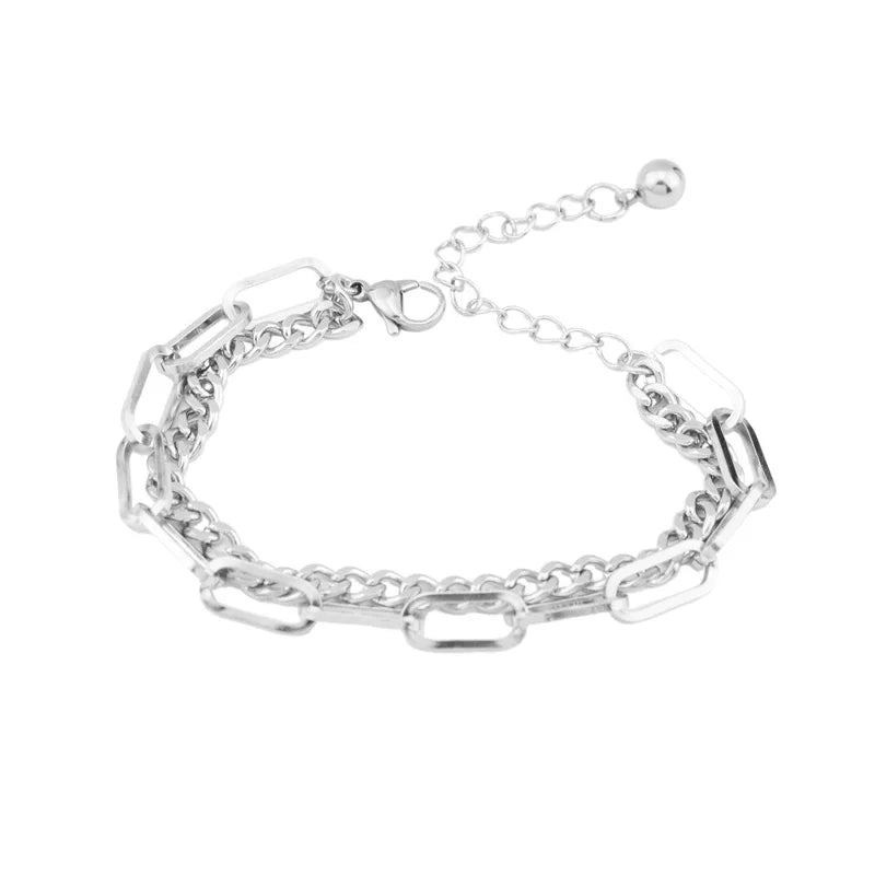 Men's Stainless Steel Color Chain Double Layers Bracelet Jewelry Hip Hop Chunky Style  Bracelets