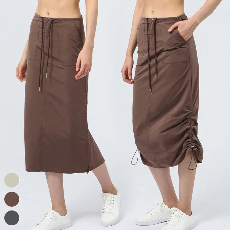 Custom Logo Women Workout Clothing Split A-line Lift Hip Casual Half-body Cargo Dress Gym Fitness Wear Yoga Skirt Sports Dress