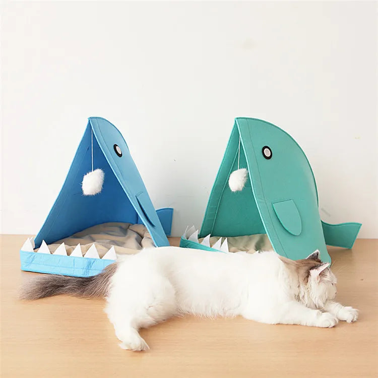 Creative Big Mouth Shark Shape Cartoon Foldable Pet House Indoor Cat Dog Bed Cube