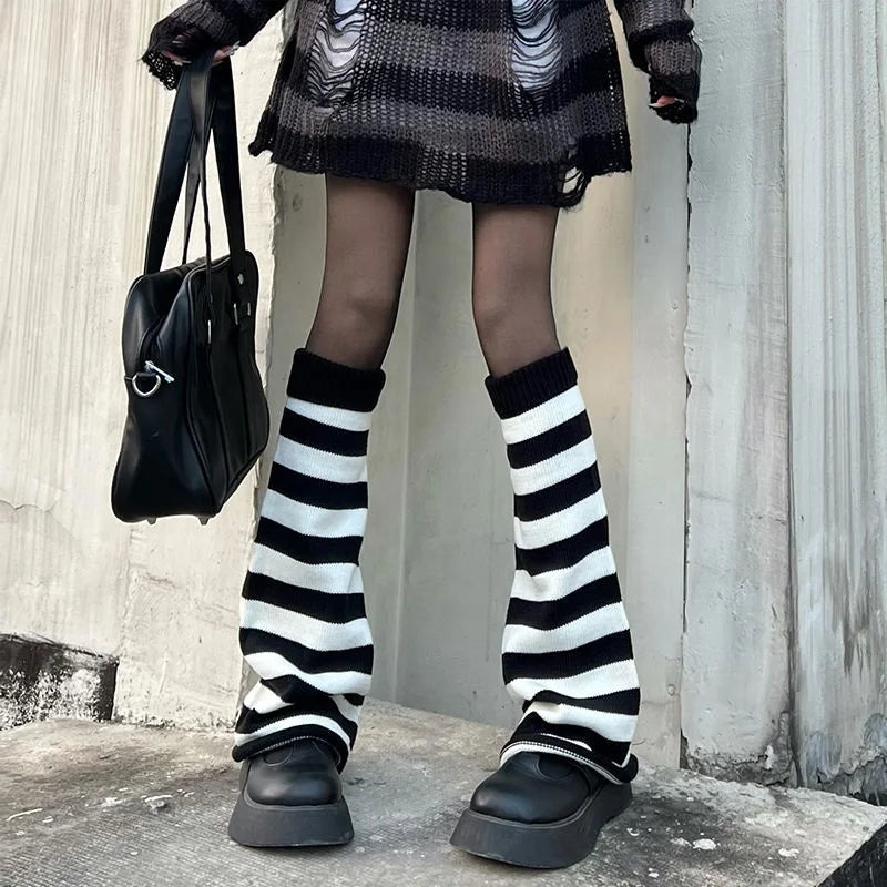 Wholesale  Personality Street Striped Knit Knee High Footless Socks Women Girl Leg Warmer