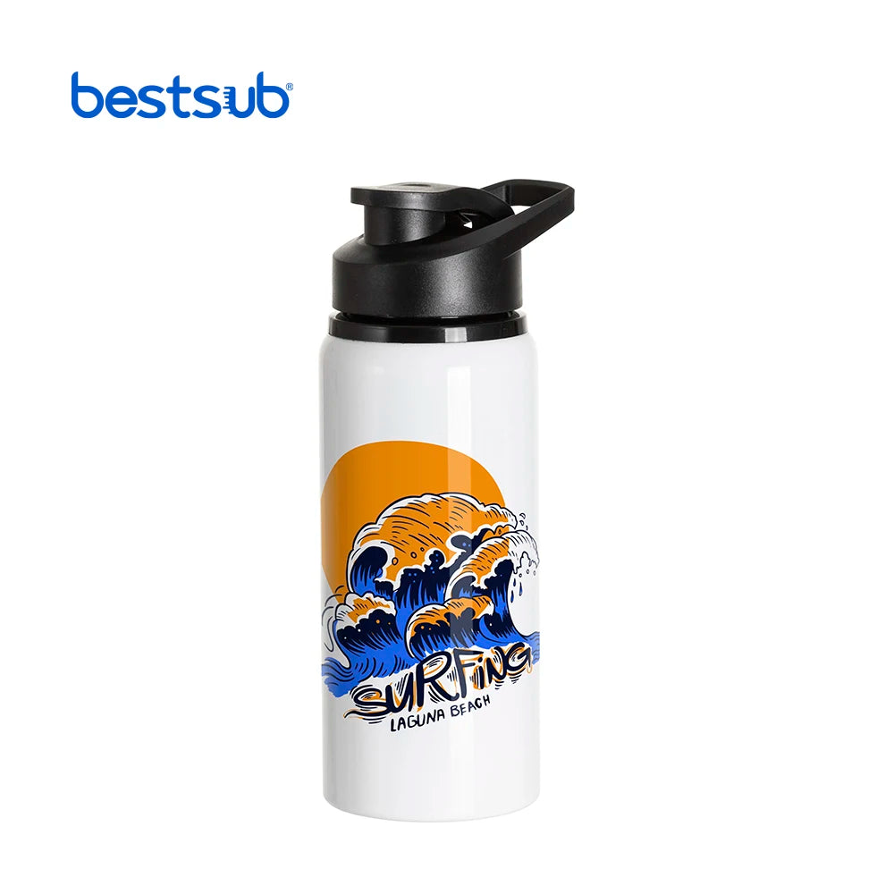 BestSub Wholesale Sports 20oz 600ml White Aluminium "Sublimacion" Blanks Water Bottle Custom Logo with Black Portable Flip Lid