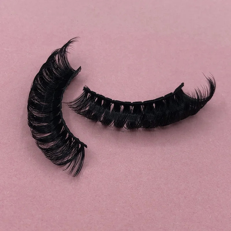 QH128 Qingdao Private Label Cat Eye Lashes Russian Strip d Dd Curl False Eyelash 19mm Protein Silk Faux Mink