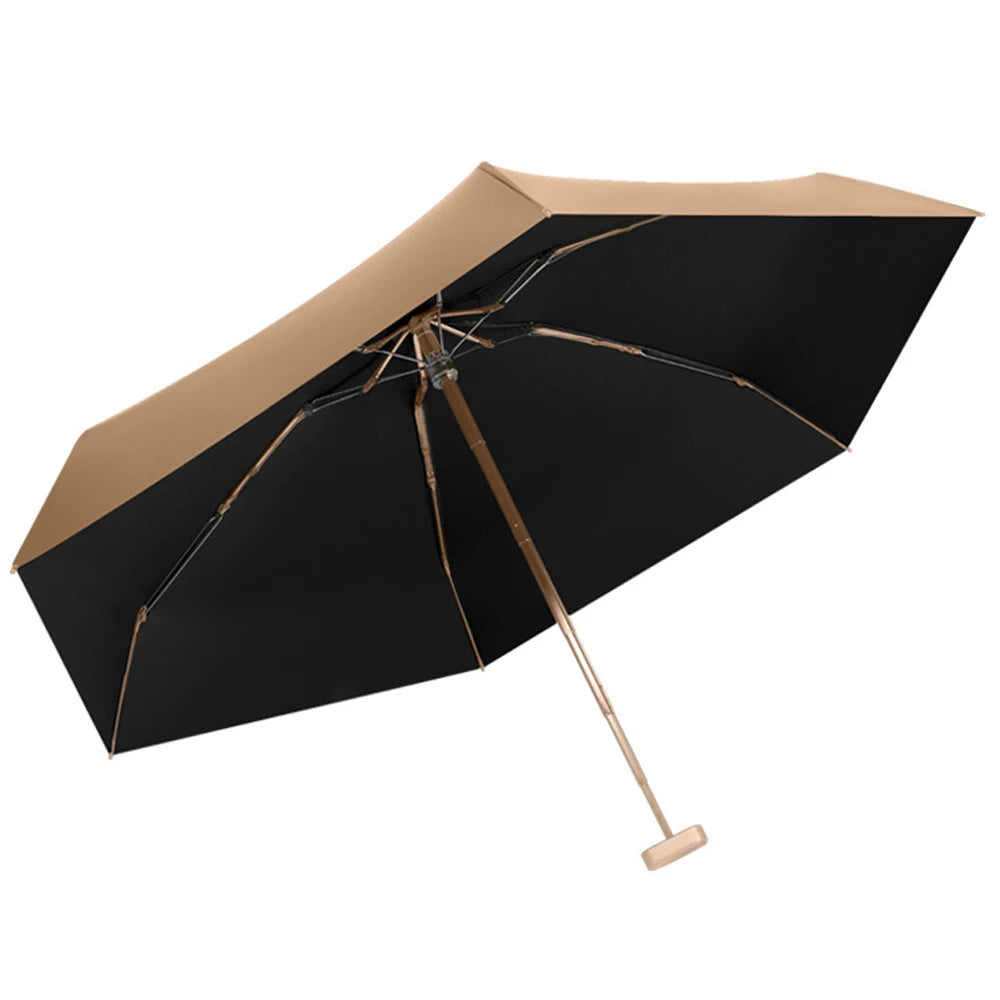 OVIDA 5 Folding 19 Inch 6 Ribs champagne Aluminum Light Weight Frame UV Coating Modern Umbrella