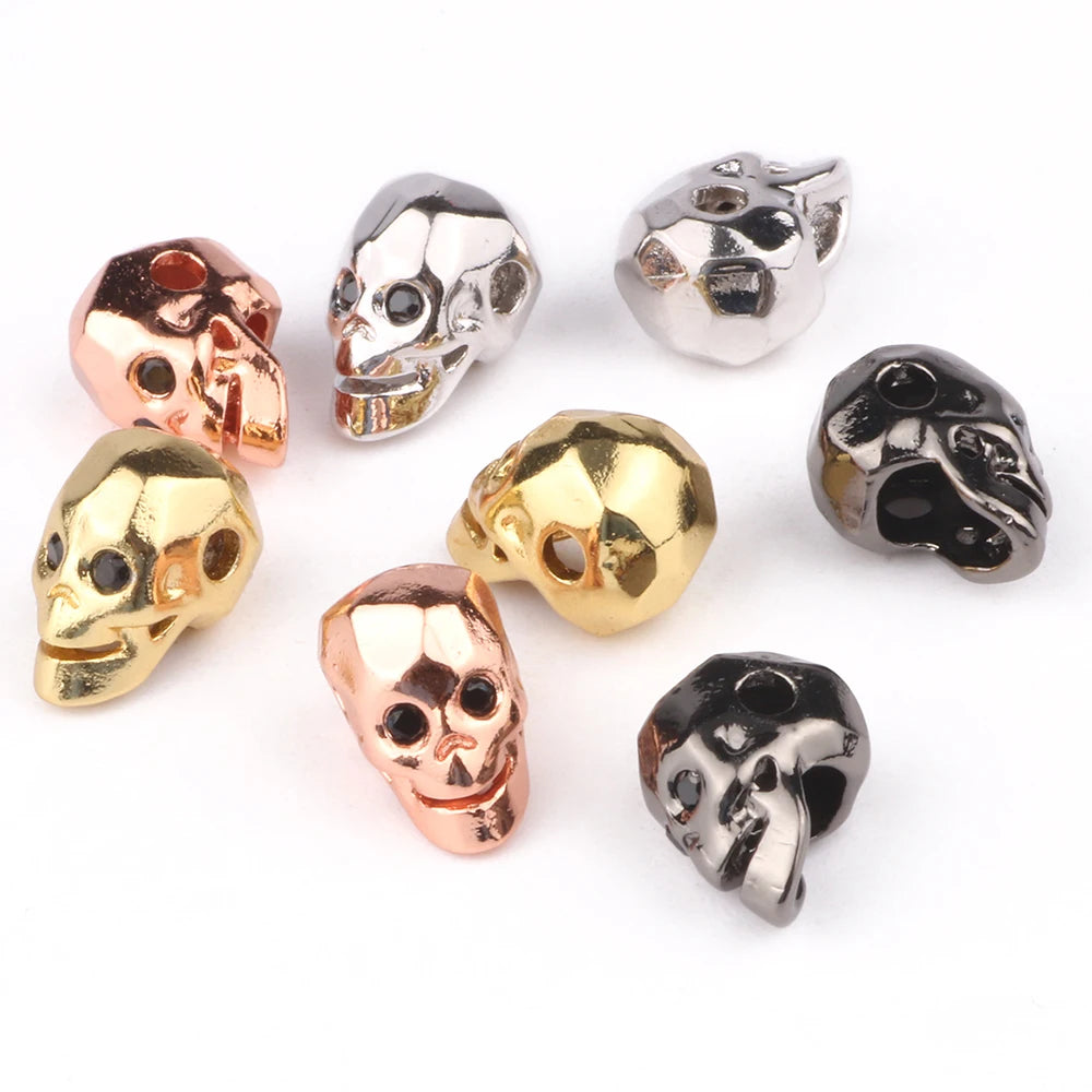 3pcs/bag 6*11MM Metal CZ Brass Micro Pave Skull Head Cubic Zirconia Spacer Beads For Jewelry Making