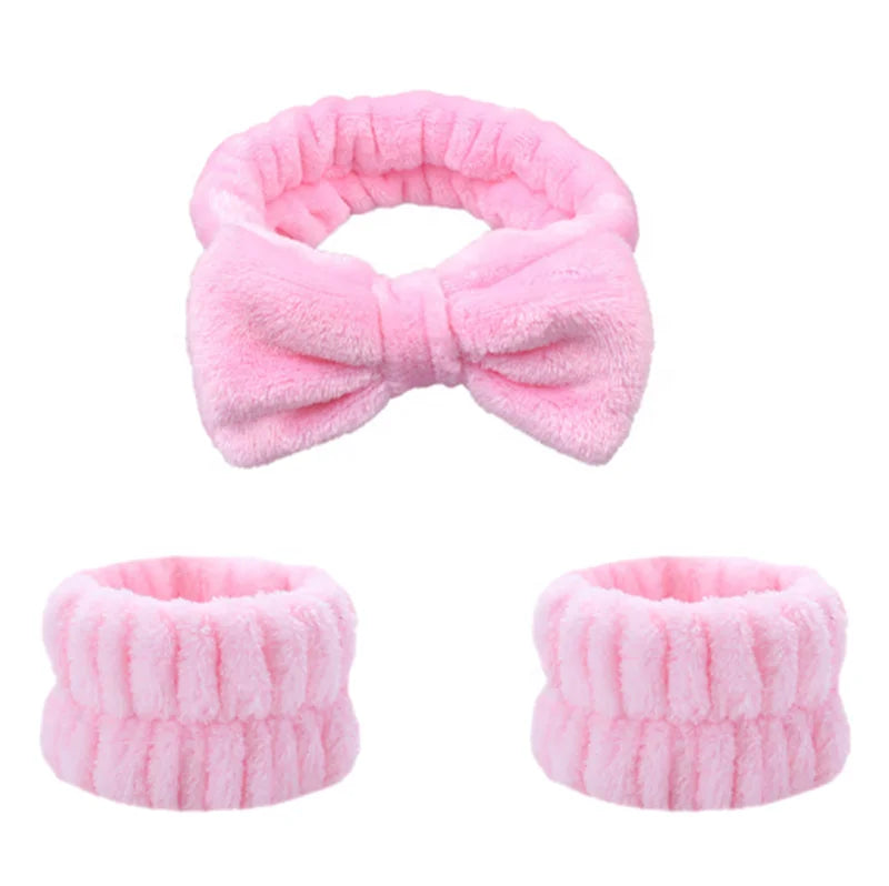 Can Custom Logo  Face Wash Skincare Flannel Towel Wristband  Scrunchies Makeup Spa Headband Set