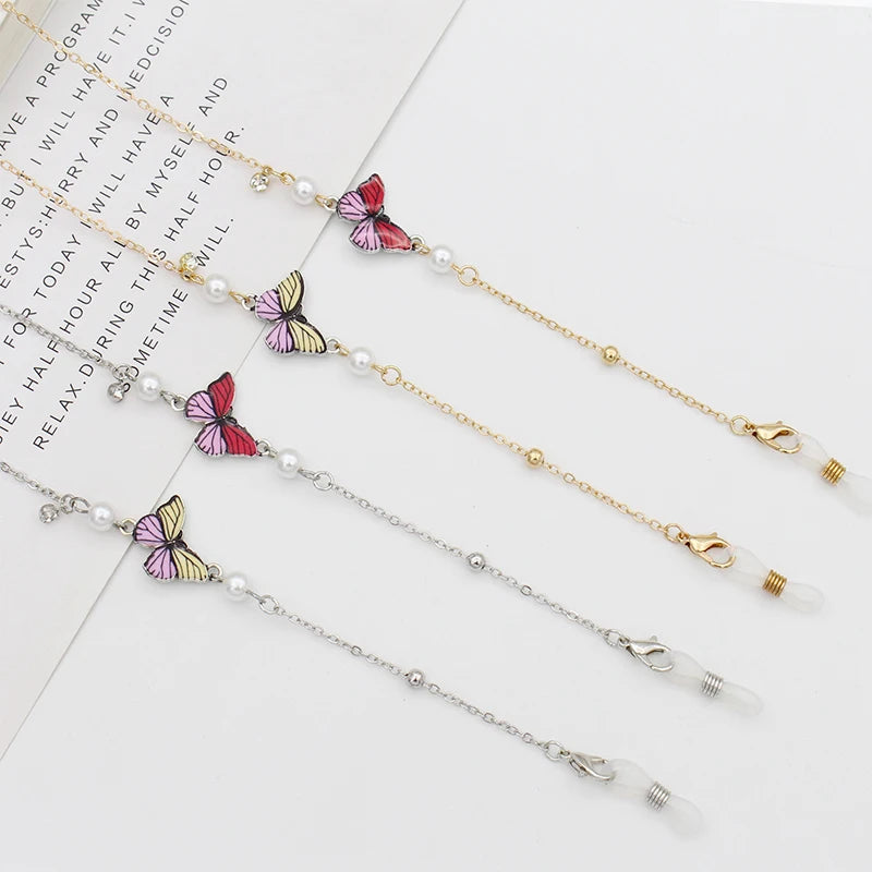Colorful Glasses Chain Beaded Metal Butterfly Eyeglass Strap for Men Sunglasses Gold Eyeglasses Chain Holders Around Neck MegaBDM