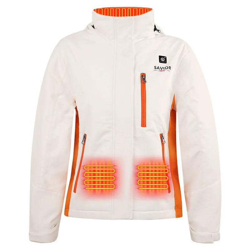 New Women Winter Warm Windproof Polyester Fashion Rechargeable Battery Carbon Fiber Heated Jacket for Outdoor Ski Mountain