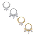 New Trendy ASTM F136 Titanium Zircon Circle with Beans 3 Leaf Zircons Nose Rings Cartilage Helix Earring Body Piercing Jewelry
