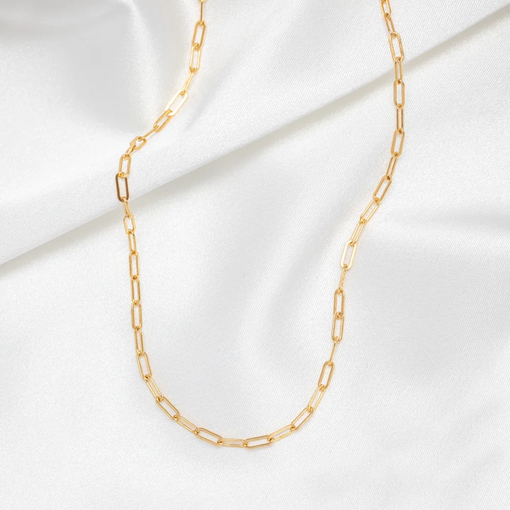 42CM Stainless Steel 316L O Plate Necklace for Women Classic Gold Rectangle Oval Clavicle Paperclip Chain Choker Link Necklace