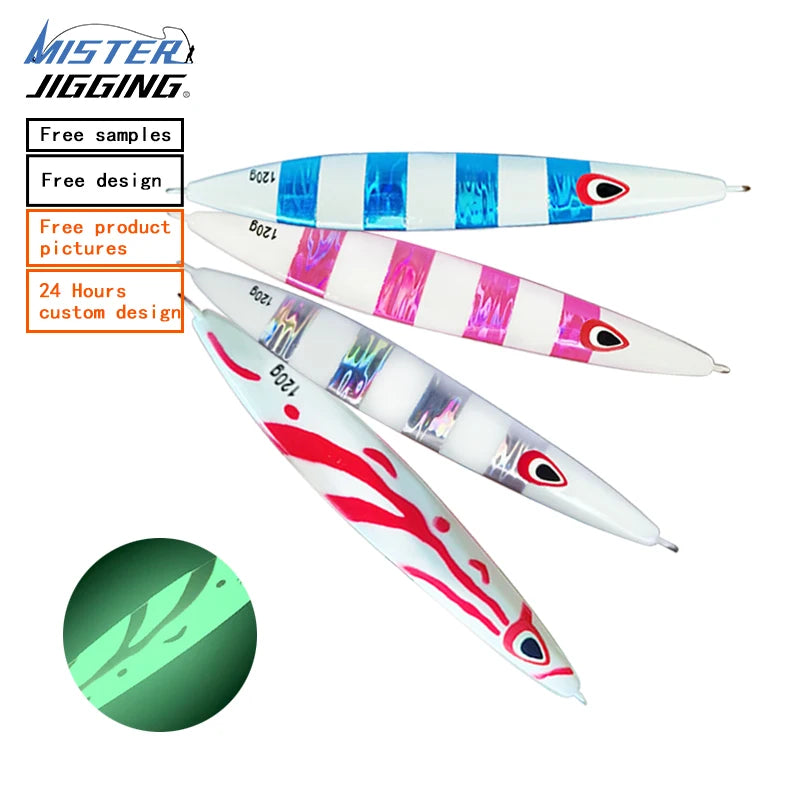 MISTER JIGGING 200g Custom Jig Fishing Lures Saltwater Jig Lure Metal Luminous Ocean Fishing Casting Lure