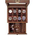 Wooden Watch Box Storage Box with Drawer 2-story Display Box Storage Box with Watch Bracket Jewelry & Watch Storage Box