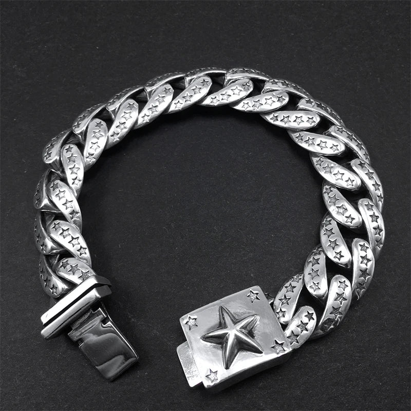 Luster Joyas 20mm Sterling Silver 925 Jewellery Hip Hop for Mens Star Bracelet