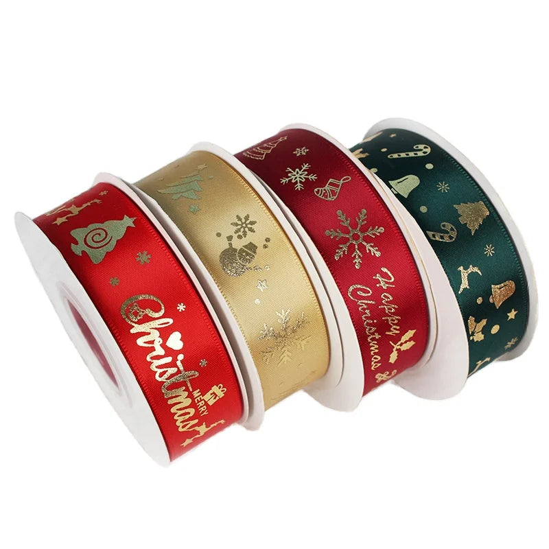 Custom Printed Double Face Satin 100% Polyester Ribbon with Dots Pattern for Christmas Decor