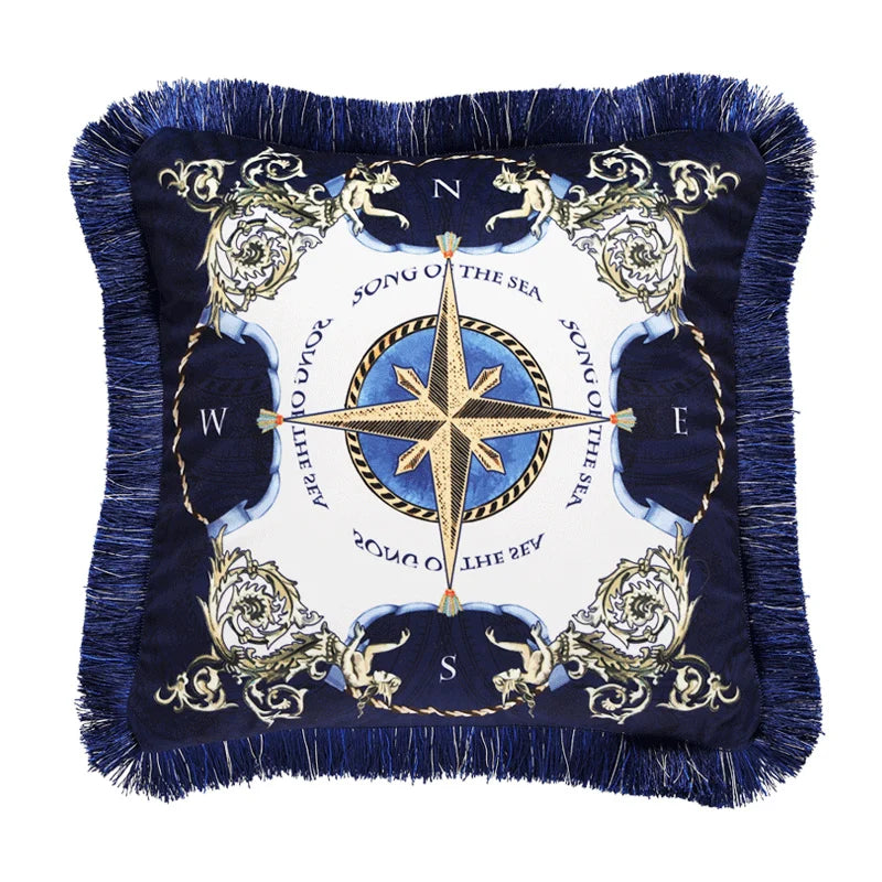 Vintage Deep Blue Velvet Cushion Cover Luxury Pillowcase Tassel Fringe Pillow Cover for Backrest