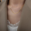 Style Retro Simple Personality Clavicle Chain Blade Chain Stainless Steel 18K Gold Plated Flat Design Choker Necklace for Women