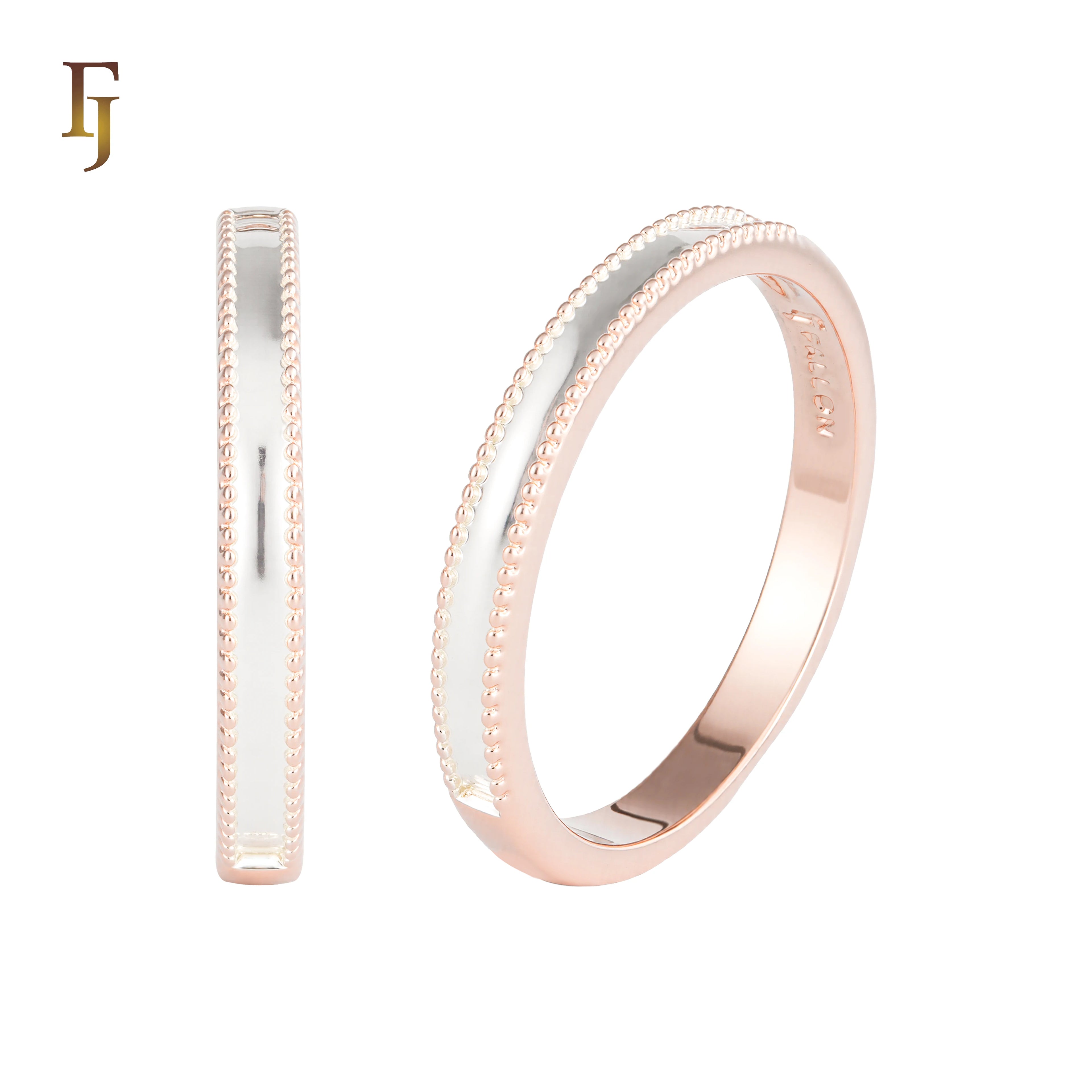 FJ Fallon Fashion Jewelry Wedding Rings Plated in Rose Gold Two Tone Brass Based