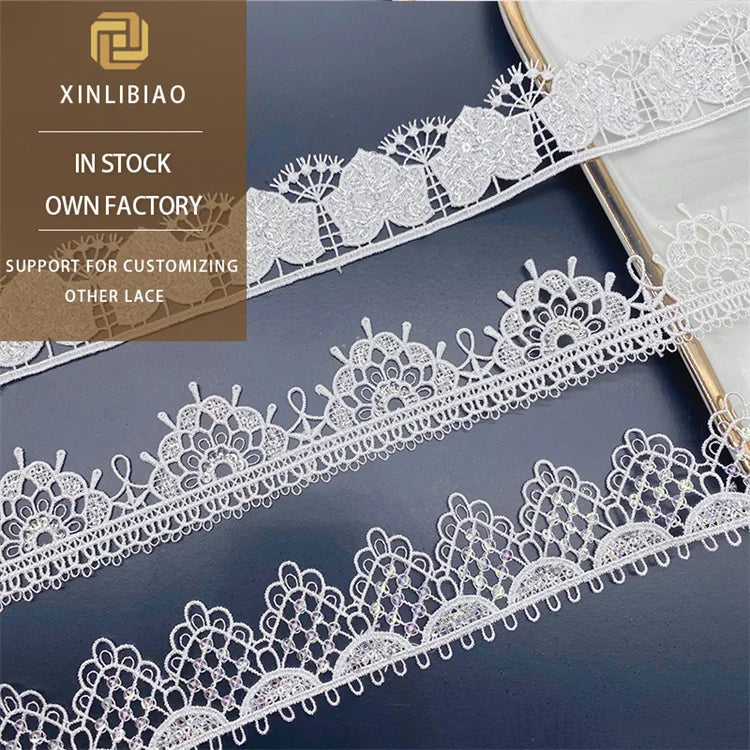 Polyester Gloss Bead Lace Versatile Wedding Dress Embroidery Small Barcode Factory for Direct Sales