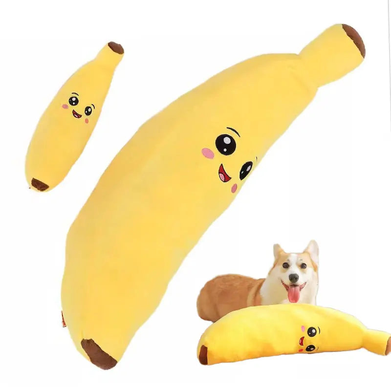 Banana Soft Dog Toys Novelty Teething Safe Non-Toxic Stuffed Chew Resistant Squeaky Banana Dog Toy Interactive Pet Plush Toy