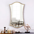 Classic Luxury Hanging Mirror Fan Shape Entryway Mirror Gold Metal Frame Wall Mirror for Bathroom Vanity