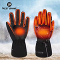 WEST BIKING Men's Waterproof PU Electric Heated Gloves Rechargeable Battery Winter Ski Motorcycle Racing Cycling Sports Gloves