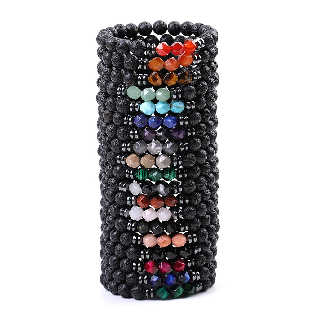 Natural Stone Lava Stone With Faceted Beads Bracelet Tiger Eye Natural Stone Bracelet Wholesale