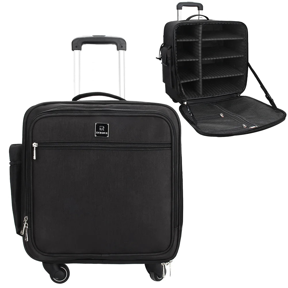 For Professional Multifunctional Large Capacity Nylon Zipper Closure Rolling Makeup Artist Cosmetic Travel Case with Wheels
