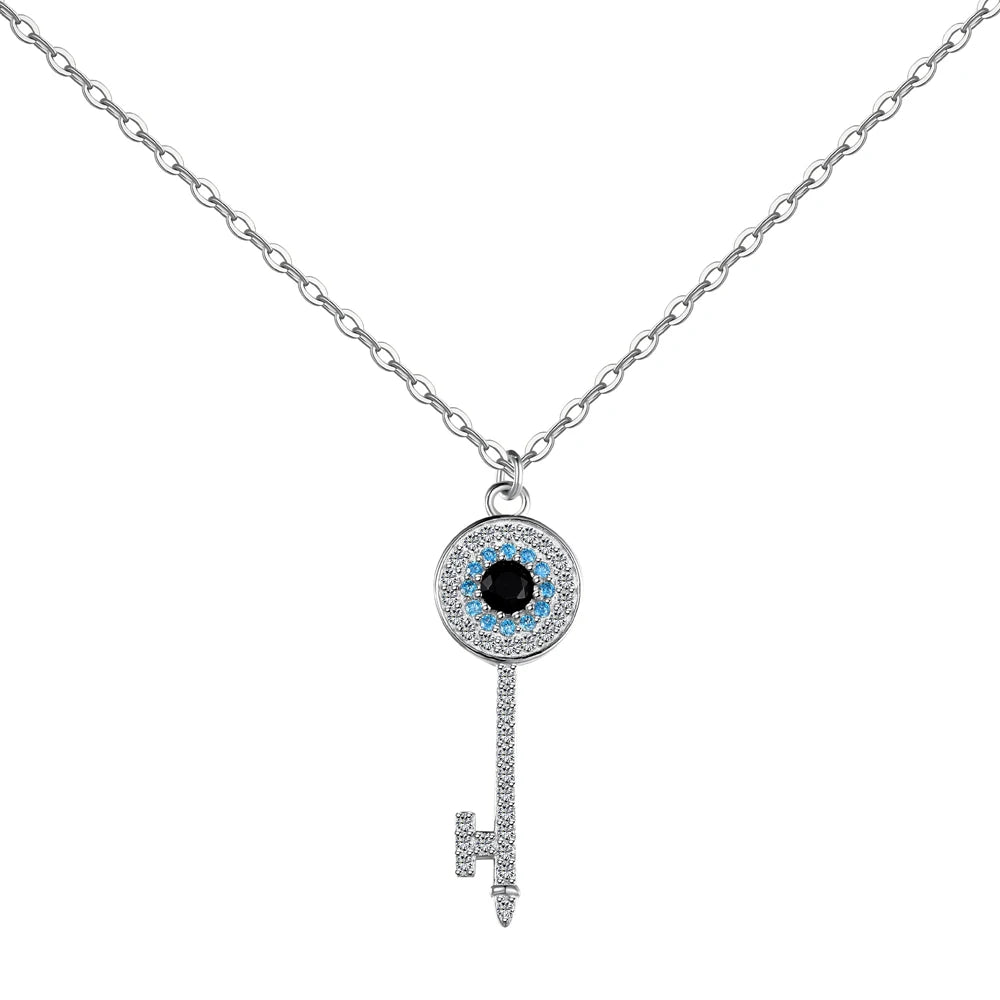 Dylam Wholesale Fine Jewelry Cz 18K Gold Plated S925 Sterling Silver Necklace Key Pendant Devil Eye Necklaces Women for Gifts