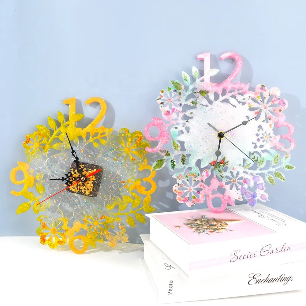 DM110 DIY Shiny Wall Silicone Clock Resin Molds Handmade Tool for Clear Epoxy Crystal Crafts Making