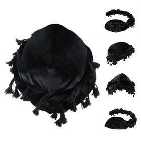 Factory Price Designed Silky Satin Lined Tassels Turban Velvet Headwrap Long Braids Band for Men