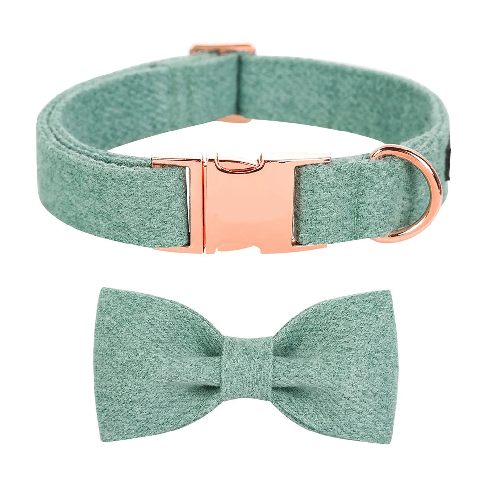 Fancy Webbing Dog Collar Gifts With Detachable Bowtie Sublimation Hemp Fabric Cotton Dog Collar Custom Rose Gold Metal Buckle