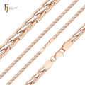5.6mm FJ Fallon Fashion Jewelry Spiga Wheat Flank Hammered Chain Plated in Rose Gold Two Tone Brass Based