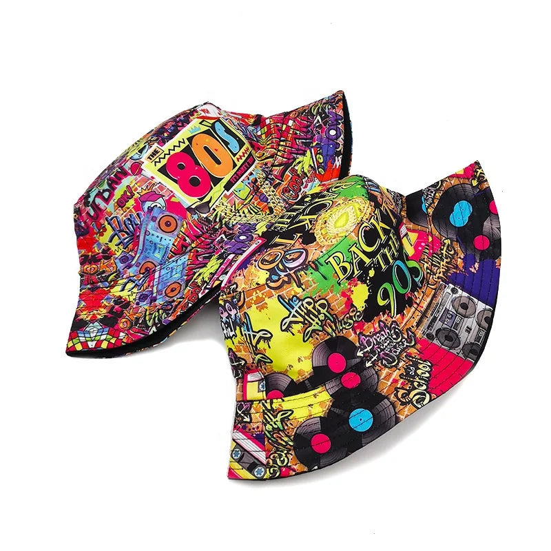 Hot Selling European and American Music Rock Style Double-sided Printed Bucket Hats Luxury Reversible Trendy Bucket Panama Hat