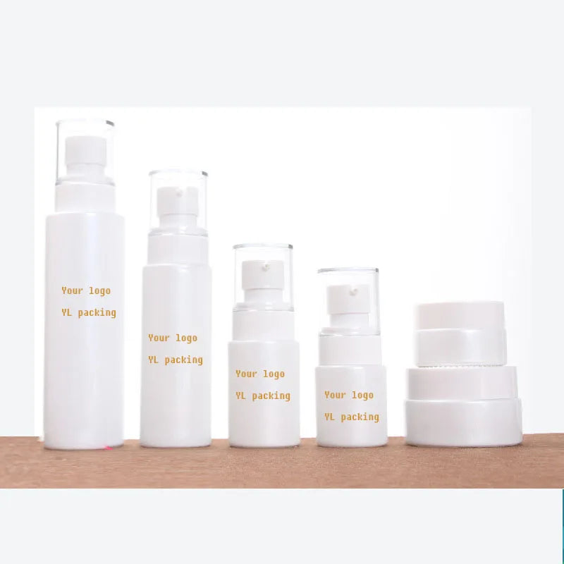 Opal White Glass Bottles 20ml to 100ml Range Empty Cosmetic Serum Pump Jars with Plastic Cap Porcelain Cream Jar 5g 50g Sizes