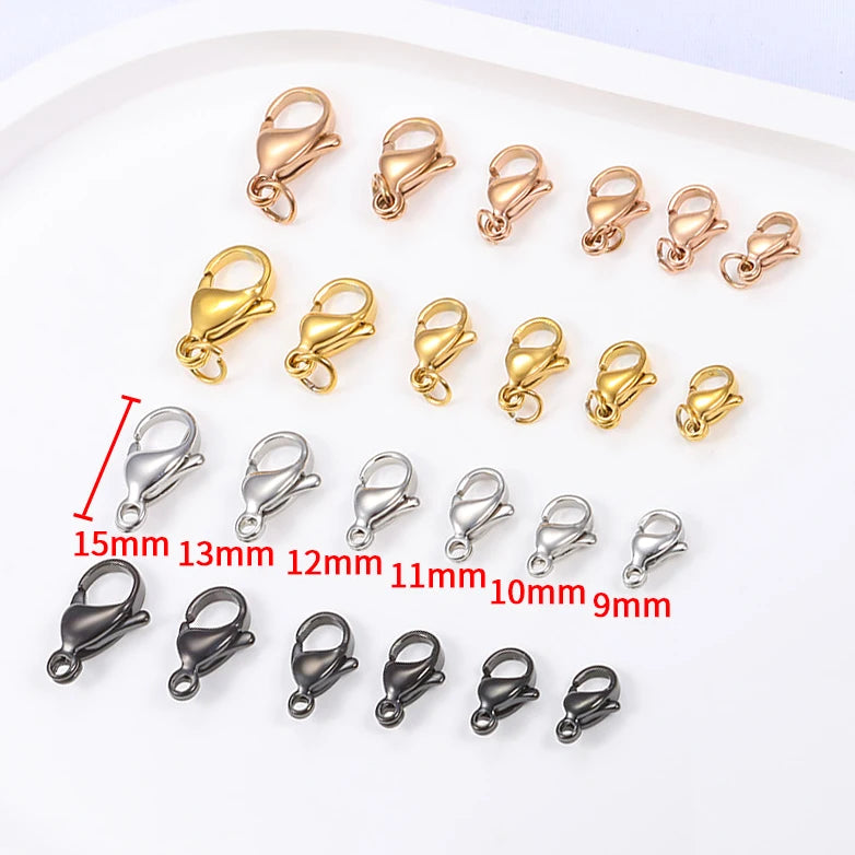Wholesale DIY Stainless Steel Gold Silver Black Bracelet Buckle Plated Material Necklace Findings Diamond Lobster Clasps for